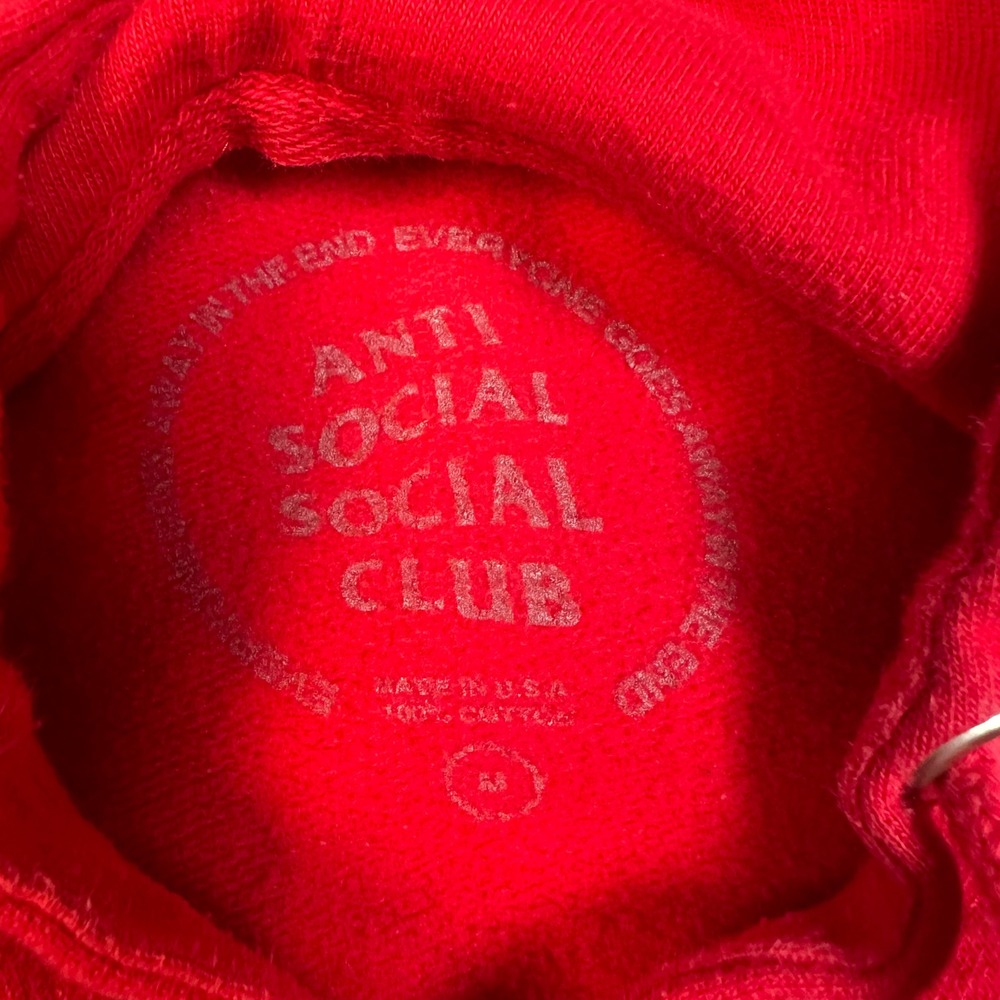 Anti Social Social Club ASSC Red Hoodie Pullover Sleeve Print Logo Mens Medium - Picture 10 of 16